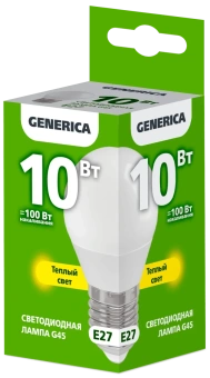 Лампа LED G45 шар 10Вт 230В 3000К E27 GENERICA
