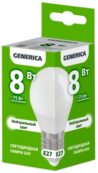 Лампа LED G45 шар 8Вт 230В 4000К E27 GENERICA
