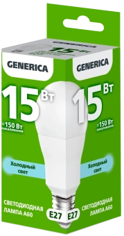 Лампа LED A60 груша 15Вт 230В 6500К E27 GENERICA