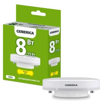 Лампа LED T80 таблетка 8Вт 230В 3000К GX53 GENERICA