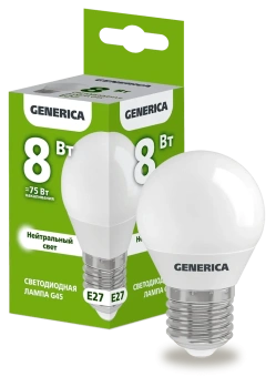 Лампа LED G45 шар 8Вт 230В 4000К E27 GENERICA