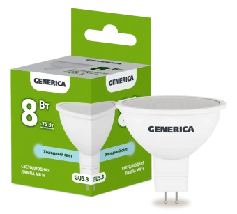 Лампа LED MR16 софит 8Вт 230В 6500К GU5.3 GENERICA
