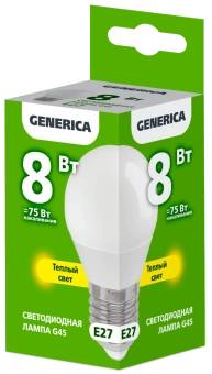 Лампа LED G45 шар 8Вт 230В 3000К E27 GENERICA