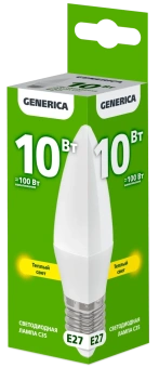 Лампа LED C35 свеча 10Вт 230В 3000К E27 GENERICA