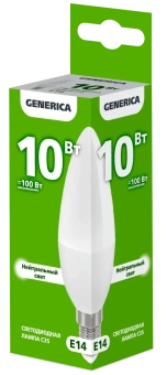 Лампа LED C35 свеча 10Вт 230В 4000К E14 GENERICA