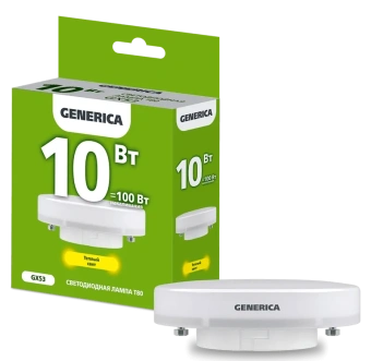 Лампа LED T80 таблетка 10Вт 230В 3000К GX53 GENERICA