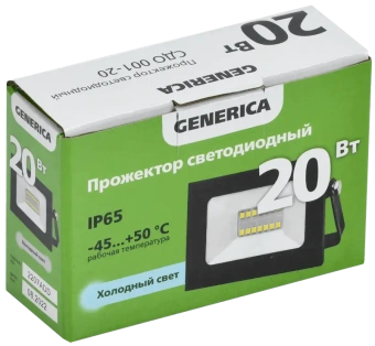 Прожектор LED СДО 001-20 6500К IP65 черный GENERICA