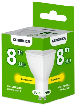 Лампа LED PAR16 софит 8Вт 230В 3000К GU10 GENERICA