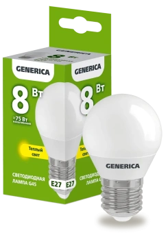 Лампа LED G45 шар 8Вт 230В 3000К E27 GENERICA