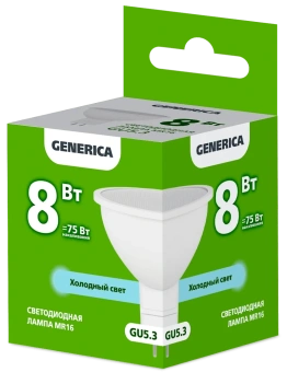 Лампа LED MR16 софит 8Вт 230В 6500К GU5.3 GENERICA